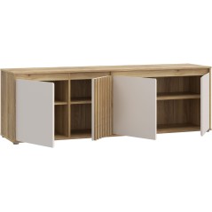 Meuble TV ELISTON – Blanc Mat & Chene – 4 Portes – 174,3 × 41,5