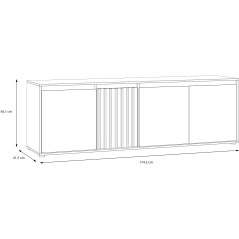 Meuble TV ELISTON – Blanc Mat & Chene – 4 Portes – 174,3 × 41,5