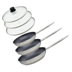 Set de 3 poeles a induction avec couvercles en verre - ELO - Professio