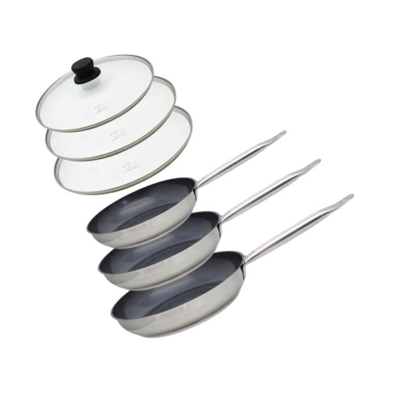 Set de 3 poeles a induction avec couvercles en verre - ELO - Professio