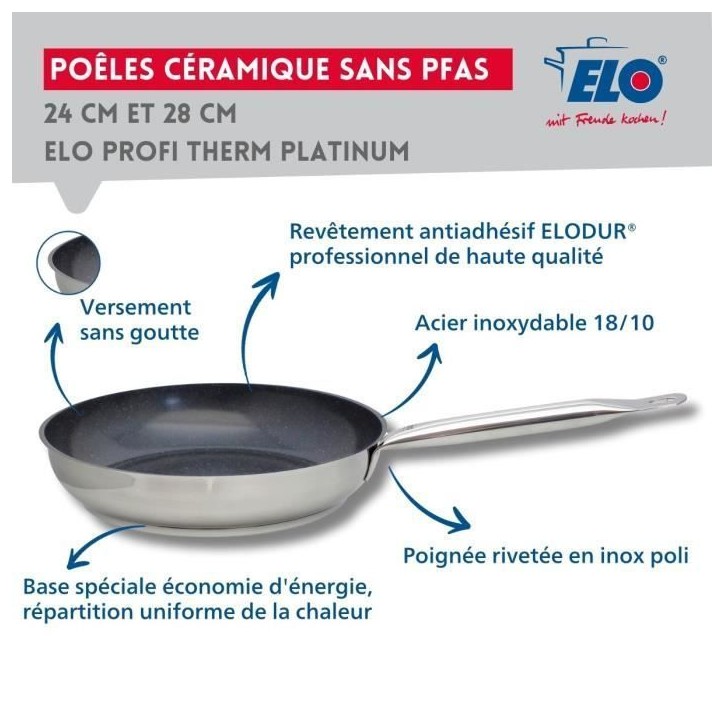 Set de 3 poeles a induction avec couvercles en verre - ELO - Professional - Inox 18/10 ELODUR - Ø 24-28 et 32 cm Set de 3 poeles a induction avec couvercles en verre - ELO - Professional - Inox 18/10 ELODUR - Ø 24-28 et 32 cm