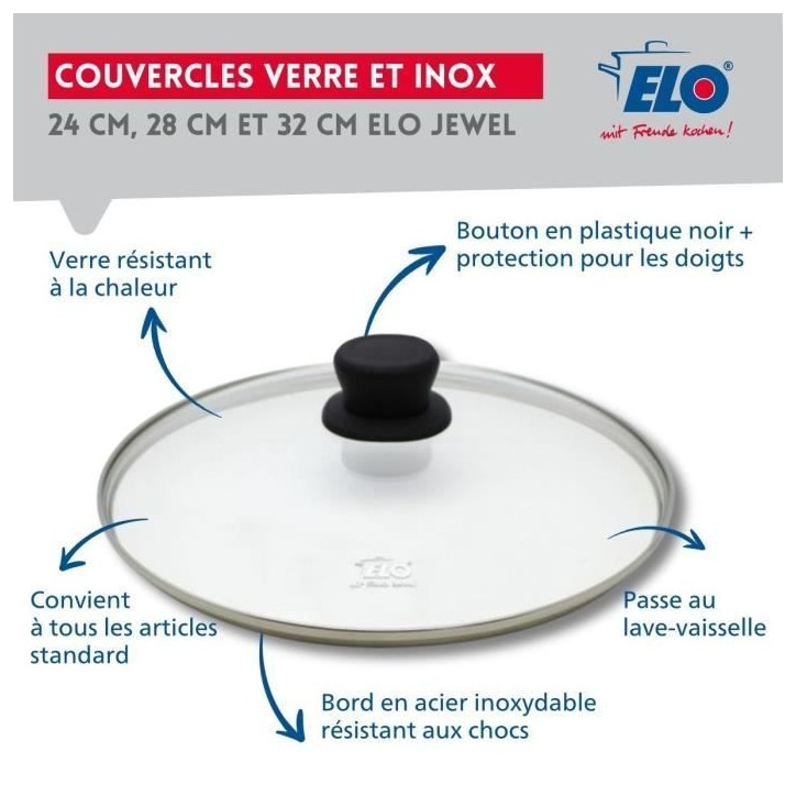 Set de 3 poeles a induction avec couvercles en verre - ELO - Professional - Inox 18/10 ELODUR - Ø 24-28 et 32 cm Set de 3 poeles a induction avec couvercles en verre - ELO - Professional - Inox 18/10 ELODUR - Ø 24-28 et 32 cm