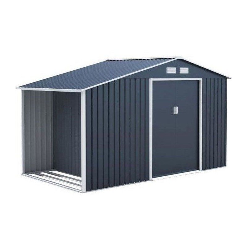 Abri de jardin en métal et abri bûches 6,53 m² - 342 x 191 x 202 cm
