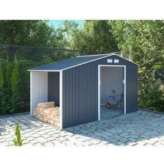Abri de jardin en métal et abri bûches 6,53 m² - 342 x 191 x 202 cm - SOLIS - Kit d'ancrage inclus, 2 portes coulissantes - G