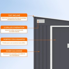 Abri de jardin en métal 5,5 m² - 215 x 257 x 193 cm - TORONTO - Kit