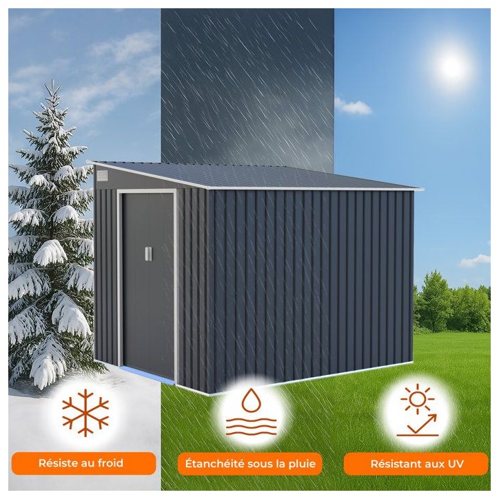 Abri de jardin en métal 5,5 m² - 215 x 257 x 193 cm - TORONTO - Kit d'ancrage inclus, 2 portes coulissantes - Gris Abri de jardin en métal 5,5 m² - 215 x 257 x 193 cm - TORONTO - Kit d'ancrage inclus, 2 portes coulissantes - Gris