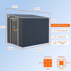 Abri de jardin en métal 5,5 m² - 215 x 257 x 193 cm - TORONTO - Kit