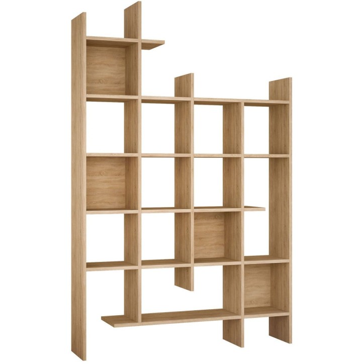 Bibliotheque étagere moderne - MANCO - Fixation murale - 122 x 188 x 26 cm - couleur Chene clair