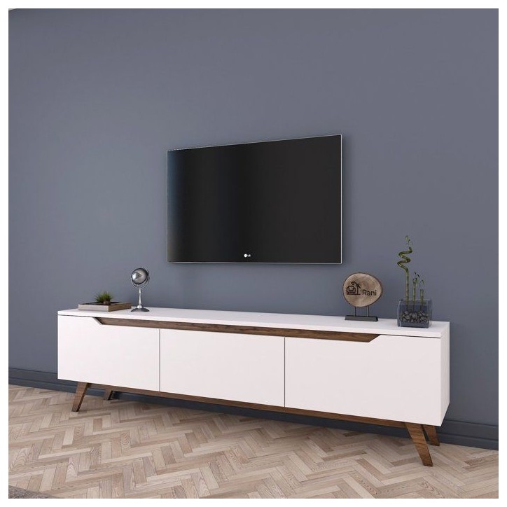 Meuble TV - D1 - Blanc / Noyer - 180 x 49 x 35 cm