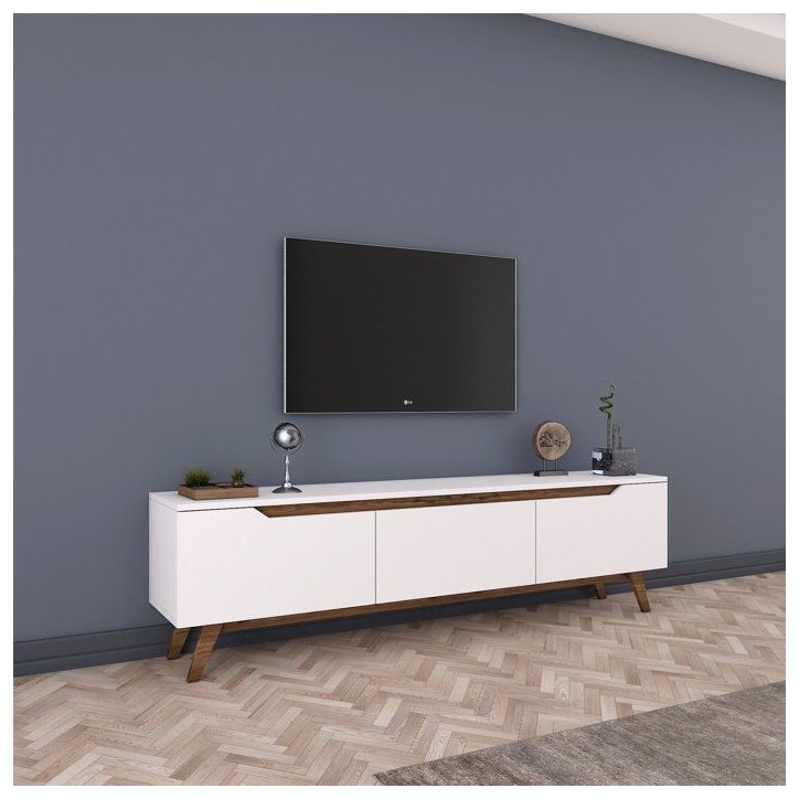 Meuble TV - D1 - Blanc / Noyer - 180 x 49 x 35 cm