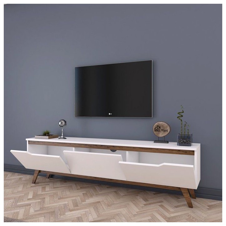 Meuble TV - D1 - Blanc / Noyer - 180 x 49 x 35 cm