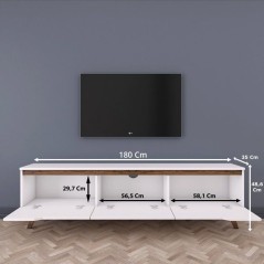 Meuble TV - D1 - Blanc / Noyer - 180 x 49 x 35 cm