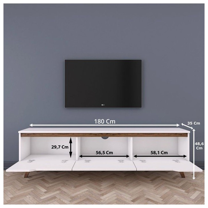Meuble TV - D1 - Blanc / Noyer - 180 x 49 x 35 cm
