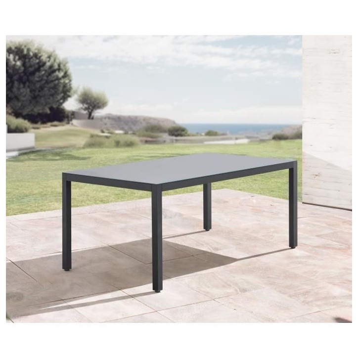 Ensemble repas de jardin : Table 180 cm + 8 chaises - Structure aluminium - Plateau verre trempé - Gris Ensemble repas de jardin : Table 180 cm + 8 chaises - Structure aluminium - Plateau verre trempé - Gris