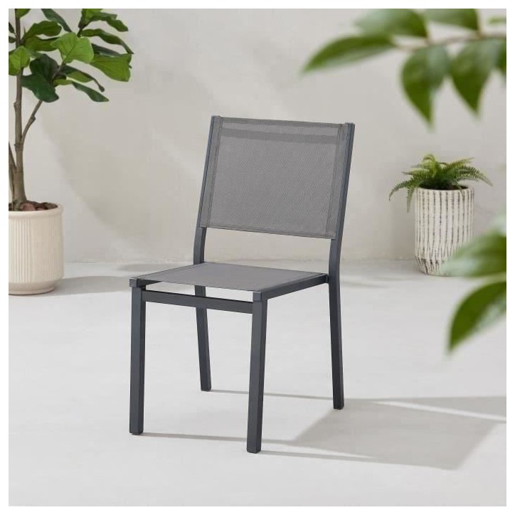 Ensemble repas table de jardin 6 personnes : Table + 6 chaises - Structure en aluminium - L180 x P 90 x H 74 cm - Gris anthracit Ensemble repas table de jardin 6 personnes : Table + 6 chaises - Structure en aluminium - L180 x P 90 x H 74 cm - Gris anthracit