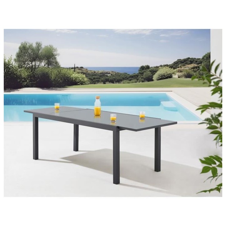 Ensemble repas de jardin 6 a 8 personnes : Table extensible 180-240 cm + 2 fauteuils + 6 chaises - Gris