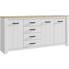 Enfilade - ELARA - Chene / Blanc mat - 3 portes - 4 tiroirs - 206 x 42