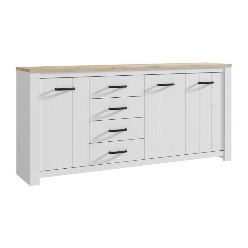 Enfilade - ELARA - Chene / Blanc mat - 3 portes - 4 tiroirs - 206 x 42
