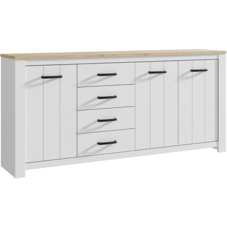Enfilade - ELARA - Chene / Blanc mat - 3 portes - 4 tiroirs - 206 x 42