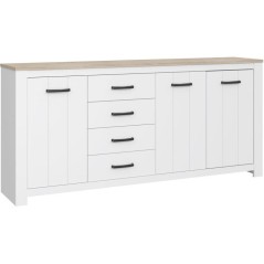 Enfilade - ELARA - Chene / Blanc mat - 3 portes - 4 tiroirs - 206 x 42
