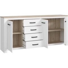 Enfilade - ELARA - Chene / Blanc mat - 3 portes - 4 tiroirs - 206 x 42