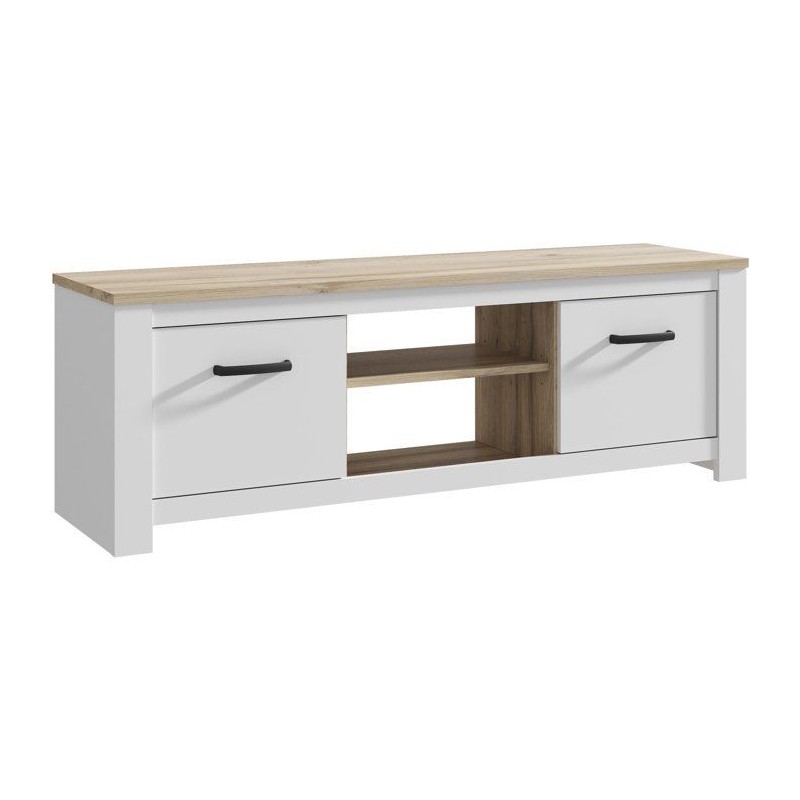 Meuble TV - ELARA - Chene / Blanc mat - 161,4 x 42,2 x 54,1 cm