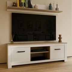 Meuble TV - ELARA - Chene / Blanc mat - 161,4 x 42,2 x 54,1 cm