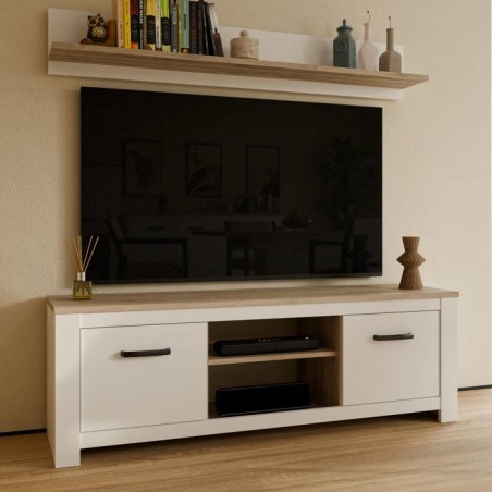 Meuble TV - ELARA - Chene / Blanc mat - 161,4 x 42,2 x 54,1 cm