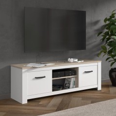 Meuble TV - ELARA - Chene / Blanc mat - 161,4 x 42,2 x 54,1 cm