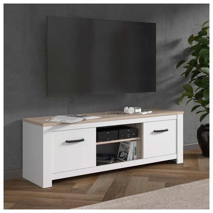 Meuble TV - ELARA - Chene / Blanc mat - 161,4 x 42,2 x 54,1 cm