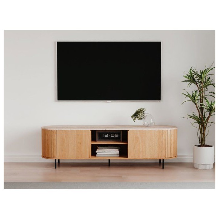 Meuble TV FABIA - Chene & Travertin - 160 x 40 x 52 cm
