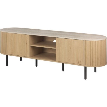 Meuble TV FABIA - Chene & Travertin - 160 x 40 x 52 cm