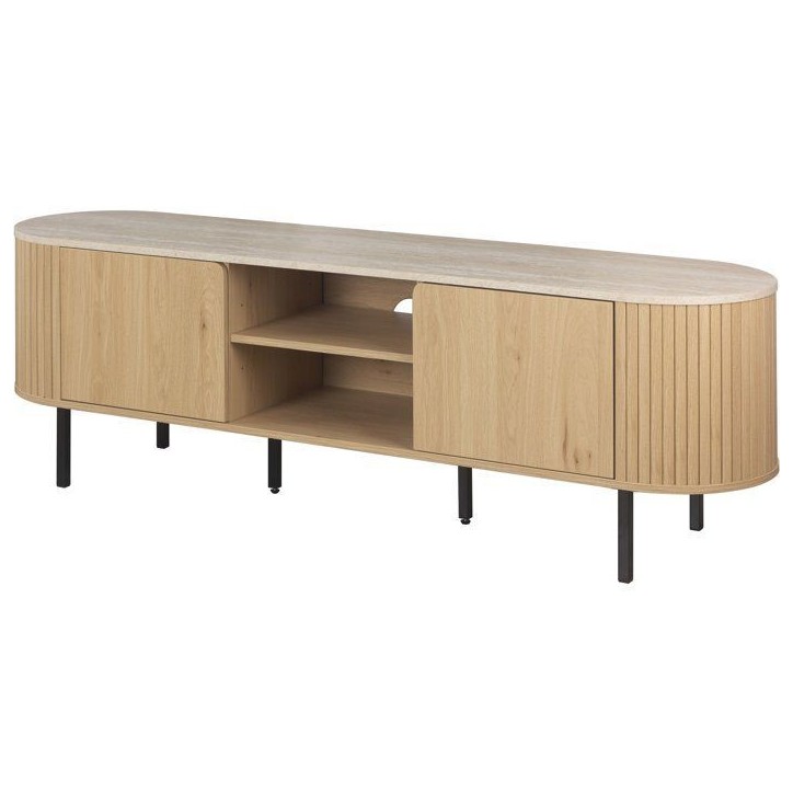 Meuble TV FABIA - Chene & Travertin - 160 x 40 x 52 cm
