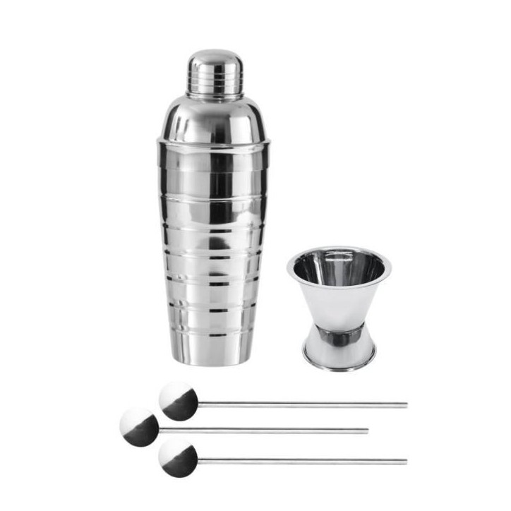 Trio cocktails shaker, doseur a alcool et 3 cuilleres a cocktail inox - FACKELMANN - Bar Concept