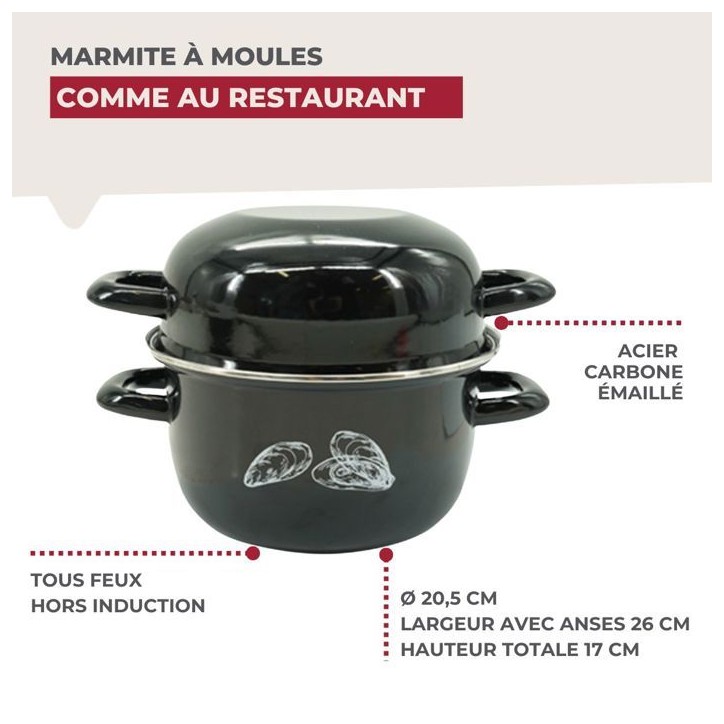 Marmite a moules émaillée - Tous feux dont induction - FACKELMANN - 20,5 x 26 x 17,5 cm - Noir Marmite a moules émaillée - Tous feux dont induction - FACKELMANN - 20,5 x 26 x 17,5 cm - Noir