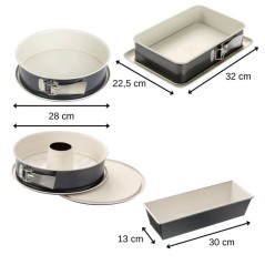 Ensemble de 4 moules a gâteaux de formes différentes de 28 a 32 cm -