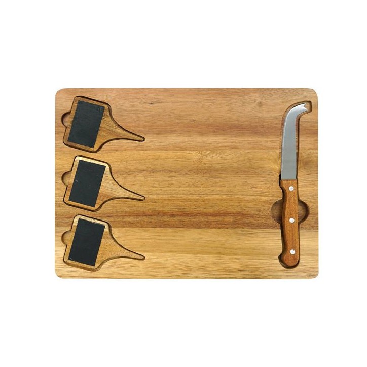 Plateau a fromage - FACKELMANN - Avec ardoises + couteau a fromage - 32 x 23 cm - Bois Plateau a fromage - FACKELMANN - Avec ardoises + couteau a fromage - 32 x 23 cm - Bois