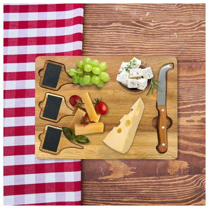 Plateau a fromage - FACKELMANN - Avec ardoises + couteau a fromage - 32 x 23 cm - Bois Plateau a fromage - FACKELMANN - Avec ardoises + couteau a fromage - 32 x 23 cm - Bois