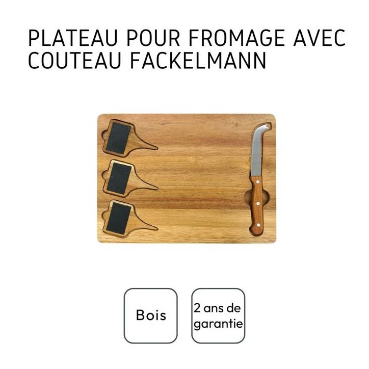 Plateau a fromage - FACKELMANN - Avec ardoises + couteau a fromage - 32 x 23 cm - Bois Plateau a fromage - FACKELMANN - Avec ardoises + couteau a fromage - 32 x 23 cm - Bois