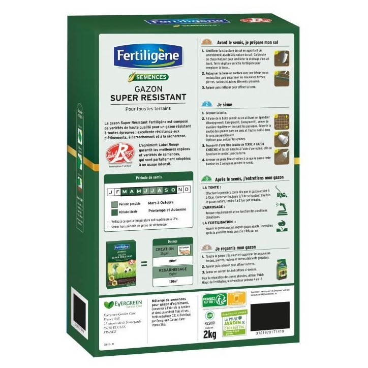 FERTILIGENE Gazon Super Résistant Tous Terrains - 2 kg FERTILIGENE Gazon Super Résistant Tous Terrains - 2 kg