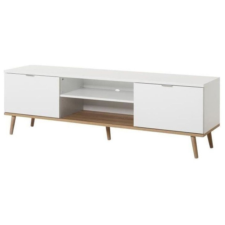 Meuble TV scandinave GÖTEBORG - Blanc - 2 Portes - L 160 x P 40 x H 50 cm Meuble TV scandinave GÖTEBORG - Blanc - 2 Portes - L 160 x P 40 x H 50 cm