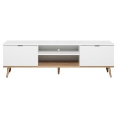 Meuble TV scandinave GÖTEBORG - Blanc - 2 Portes - L 160 x P 40 x H 5