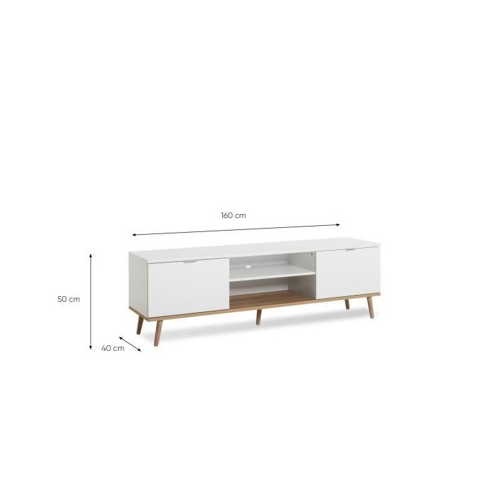 Meuble TV scandinave GÖTEBORG - Blanc - 2 Portes - L 160 x P 40 x H 50 cm Meuble TV scandinave GÖTEBORG - Blanc - 2 Portes - L 160 x P 40 x H 50 cm