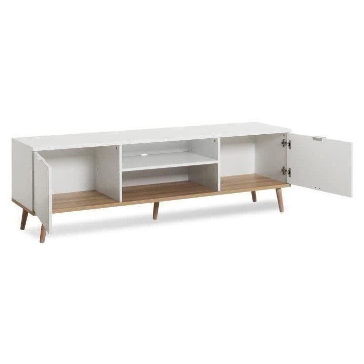 Meuble TV scandinave GÖTEBORG - Blanc - 2 Portes - L 160 x P 40 x H 50 cm Meuble TV scandinave GÖTEBORG - Blanc - 2 Portes - L 160 x P 40 x H 50 cm