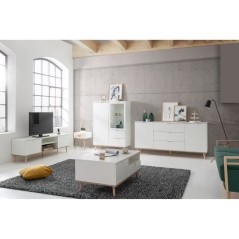 Meuble TV scandinave GÖTEBORG - Blanc - 2 Portes - L 160 x P 40 x H 5