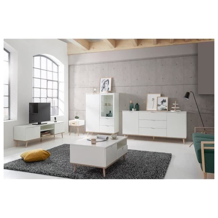 Meuble TV scandinave GÖTEBORG - Blanc - 2 Portes - L 160 x P 40 x H 50 cm Meuble TV scandinave GÖTEBORG - Blanc - 2 Portes - L 160 x P 40 x H 50 cm