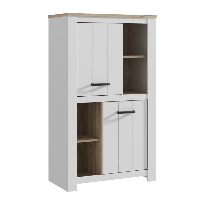 Buffet haut - ELARA - Chene / Blanc mat - 2 portes - 4 niches - 86,7 x