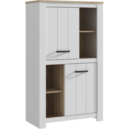 Buffet haut - ELARA - Chene / Blanc mat - 2 portes - 4 niches - 86,7 x