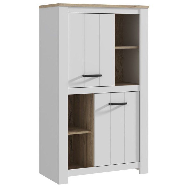 Buffet haut - ELARA - Chene / Blanc mat - 2 portes - 4 niches - 86,7 x 42,2 x 147,1 cm