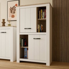 Buffet haut - ELARA - Chene / Blanc mat - 2 portes - 4 niches - 86,7 x 42,2 x 147,1 cm